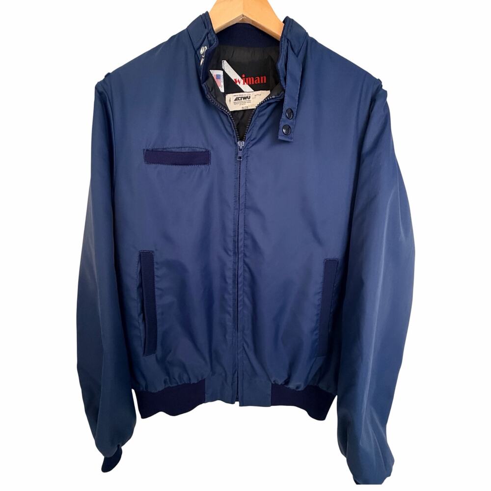 Vintage Wiman Bomber Jacket Mens M Blue Union Made USA